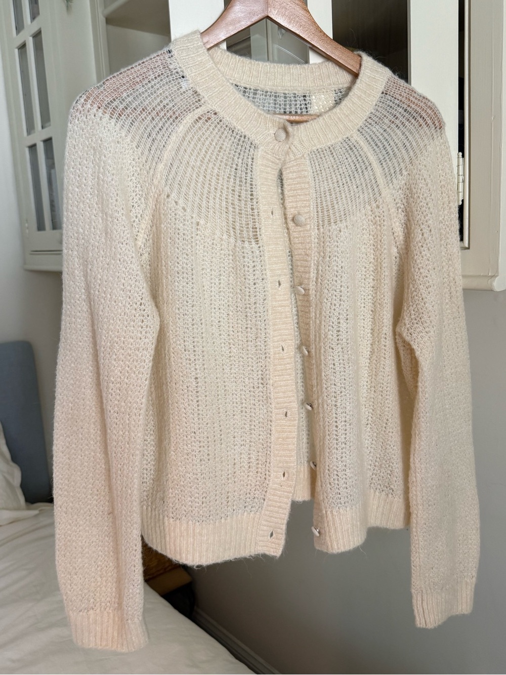 Zara Lightweight Cardigan Alpaca Wool medium Ivory Button-Front Knit Large